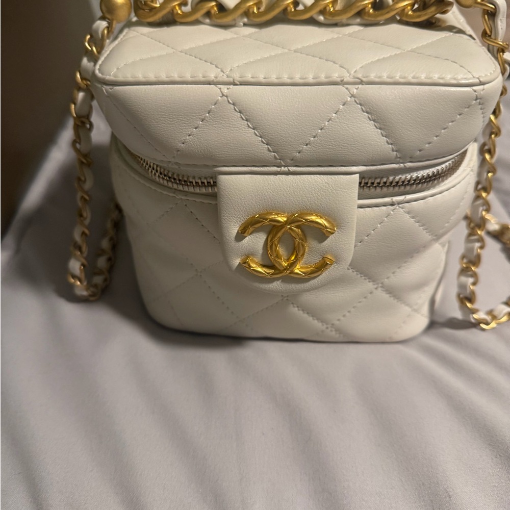 CHANEL Cream Quilted Mini Vanity Crossbody with Gold CC Hardware